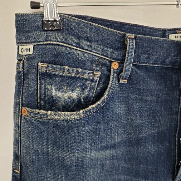 Citizens of Humanity Liya High-Rise Crop Jeans Size 30 Button-Fly Blue Distress - Picture 2 of 11